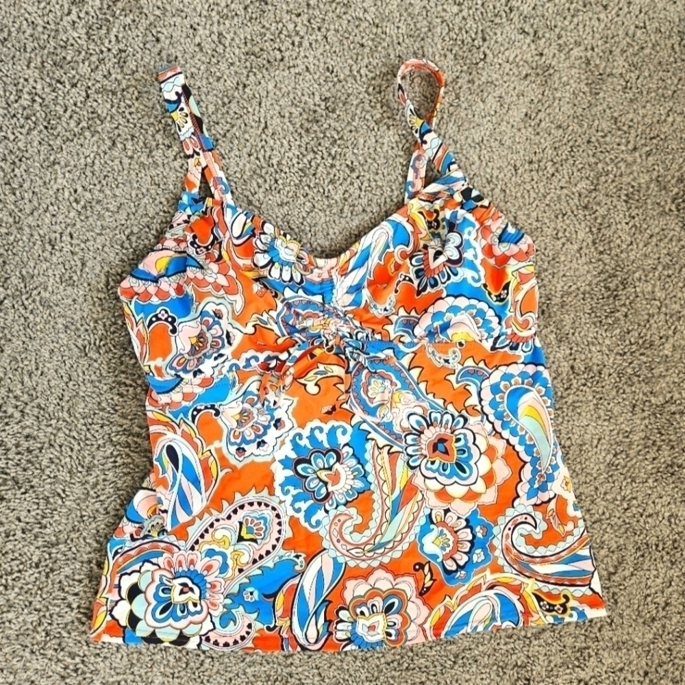 Land's End retro print multicolor wire shelf tankini top size 6DD